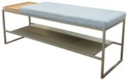 Banco Eros Sapateira Assento Boucle Cinza Bandeja Laminada Carvalho Natural Estrutura Aço Champagne 120cm - 72659 Sun House