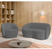 Sofá 2 Lugares Living 160cm e 1 Poltrona Giratória Garbin Z08 Boucle C