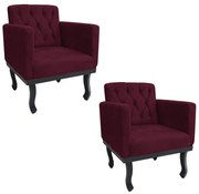 kit 02 Poltronas Classic Pés Luís XV Suede Bordô - ADJ Decor