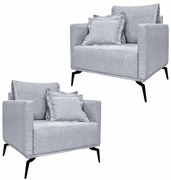 Kit 2 Poltronas Decorativas Pés em Aço Stagno Linho Cinza Rustico G63 - Gran Belo