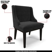 Kit 4 Cadeiras Decorativas Sala de Jantar Base Fixa de Madeira Firenze Suede Preto G19 - Gran Belo