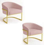 Poltrona Sala Decorativa Industrial Dourada Kit 2 Arielle Veludo - Rose