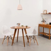 Conjunto Mesa Jantar Square Laminada Redonda Natural - 88cm + 2 Cadeiras Eiffel PP - Branco