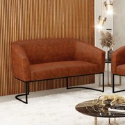 Sofá 2 Lugares Namoradeira Industrial Preto Stella Sintético PU D03 - D'Rossi - Nozes