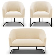 Namoradeira e 2 Poltronas Industrial Preto Stella Suede Bege D03 - D'Rossi