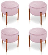 Kit 04 Puffs Iron Suede Base Metálica Cobre - Rosa Bebê