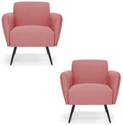 Kit 2 Poltronas Pés Palito de Ferro Bruna Suede D01 - D'Rossi - Rose