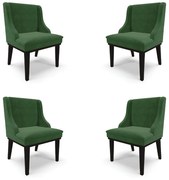 Kit 4 Cadeiras Decorativas Sala de Jantar Base Fixa de Madeira Firenze Suede Verde Esmeralda/Preto G19 - Gran Belo