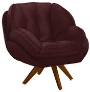 Poltrona Decorativa Base em Madeira Giratória Giroud Veludo Marsala G33 - Gran Belo