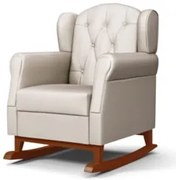 Poltrona de Amamentação Base Madeira Balanço Lucy Z39 Sintético Bege -