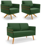 Kit 01 Namoradeira 02 Lugares e 02 Poltronas Mari Suede Base de Madeira MA30 D03 - D'Rossi - Verde