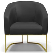 Poltrona Decorativa Industrial Dourado kit 2 Stella Sintético D03 - D'Rossi - Preto