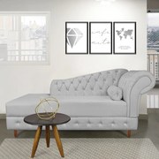 Divã Chesterfield 165 cm Capitonado com Strass Suede D'Rossi - Cinza
