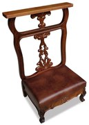 Genuflexório Clássico Individual Estofado Madeira Maciça Entalhada Design de Luxo Artesanal