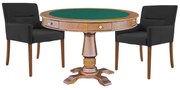 Mesa de Jogos Carteado Victoria Redonda Tampo Reversível Amêndoa com Kit 2 Cadeiras Vicenza Preto Fosco G36 G15 - Gran Belo