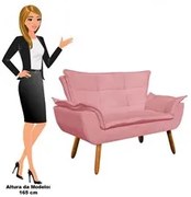 Poltrona Namoradeira 2 Lugares Pés Palito Opla Suede Rose - Ibiza