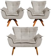 Sofá Namoradeira e 2 Poltronas Giratória MM30 Opala Suede - Marrom Rato
