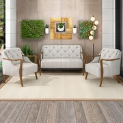 Poltrona Namoradeira Decorativa 2 Lugares Braços em Madeira Hand Linho Cru G45 - Gran Belo