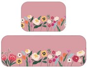Jogo Tapete de Cozinha Floral Rosa 2 Peças