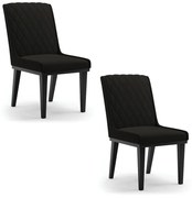Cadeira Sala de Jantar Base Madeira Preto Kit 2 Sofia Suede - Preto