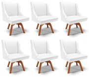 Kit 6 Cadeiras Decorativas Sala de Jantar Base Giratória de Madeira Firenze PU Branco Fosco/Natural G19 - Gran Belo