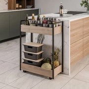 Carrinho Gourmet Auxiliar para Cozinha 2 Prateleiras Noah Preto M13 - D'Rossi - Freijó