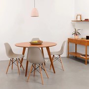 Conjunto Mesa Jantar Square Laminada Redonda Natural - 1,18m + 4 Cadeiras Eiffel PP - Bege Acinzentado