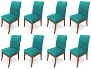 Conjunto 8 Cadeiras Raquel para Sala de Jantar Base de Eucalipto Suede Azul Tiffany