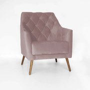 Poltrona Atena Decorativa Botonê Pés Palito Veludo Crepe