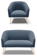 Sofá Namoradeira e Poltrona Pé Palito Natural Stella Suede D03 - D'Rossi - Azul Marinho