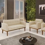 Namoradeira com Poltrona Base de Madeira Castanho Elisa Suede D03 - D'Rossi - Bege