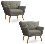 Kit 2 Poltronas Anitta Com Strass Linho Pés Palito Castanho D03 -D'Rossi - A27 Areia