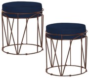 Kit 2 Puffs Decorativo Sala de Estar Base Bronze Chloe Veludo Azul G41 - Gran Belo
