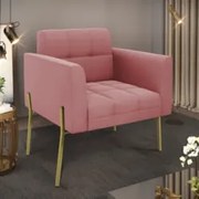 Poltrona Sala Pés Metálicos Dourado Ana Suede Rosê - Ibiza