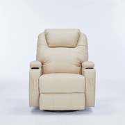 Poltrona do Papai Reclinável Manual Vector Base Giratória Massagem Aquecimento e Porta Copos PU G94 - Gran Belo - Bege