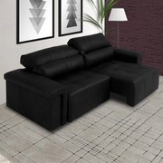 Sofá Retrátil e Reclinável 4 Lugares Maitê 256 cm Couro Preto G43 - Gran Belo