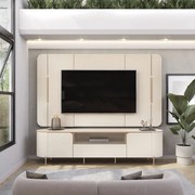 Painel e Bancada TV 75" Floro Frisos Chanfrados 2 Portas OffWhite G18 - Gran Belo