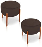 Kit 02 Puffs Iron Suede Base Metálica Cobre - Marrom
