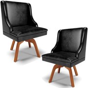 Kit 2 Cadeiras Decorativas Sala de Jantar Base Giratória de Madeira Firenze PU Preto Brilho/Natural G19 - Gran Belo