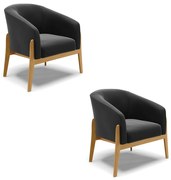 Poltrona Decorativa Base de Madeira kit 2 Stella Suede D03 - D'Rossi - Preto