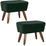 Kit 02 Puffs Decorativos Sala de Estar Pés de Madeira Naomi Veludo Verde G15 - Gran Belo