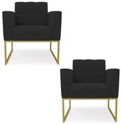 Kit 2 Poltronas Elisa Veludo Base Metálica Industrial Dourado D03 - D'Rossi - Preto