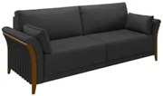 Sofá Living 3 Lugares 222cm Pés Madeira Roya Z32 PU Preto - Mpozenato