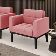Poltrona Base de Madeira Fixa Preto Elisa Suede D03 - D'Rossi - Rose