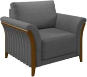 Poltrona Decorativa Sala de Estar 102cm Pés Madeira Roya Z32 Linho Cin