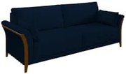 Sofá Living 3 Lugares 222cm Pés Madeira Roya Z32 Veludo Azul Marinho -