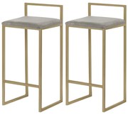 Kit 2 Banquetas Decorativa Jasmine Base Gold Veludo Cinza G41 - Gran Belo