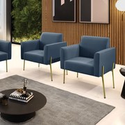 Poltrona Pé de Ferro Dourado Decorativa Kit 2 Marisa Suede D03 - D'Rossi - Azul Marinho
