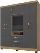 Guarda Roupa Casal com Espelho 6 Portas Reino Unido Carvalho/Grafite -