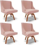 Kit 4 Cadeiras Estofadas Base Giratória de Madeira Lia Veludo Rosê - I